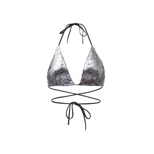 Silver sequin triangle bikini top